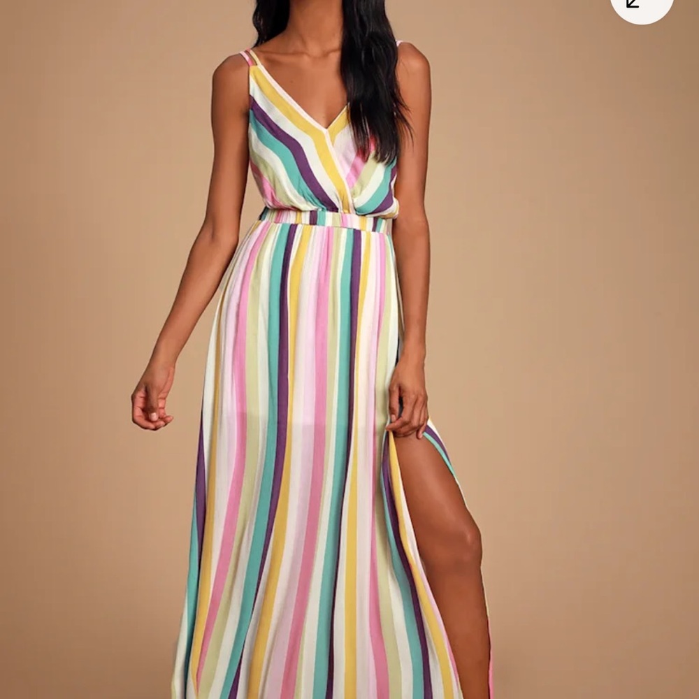 Lulu's Vibrant One Shoulder Striped Maxi Dress